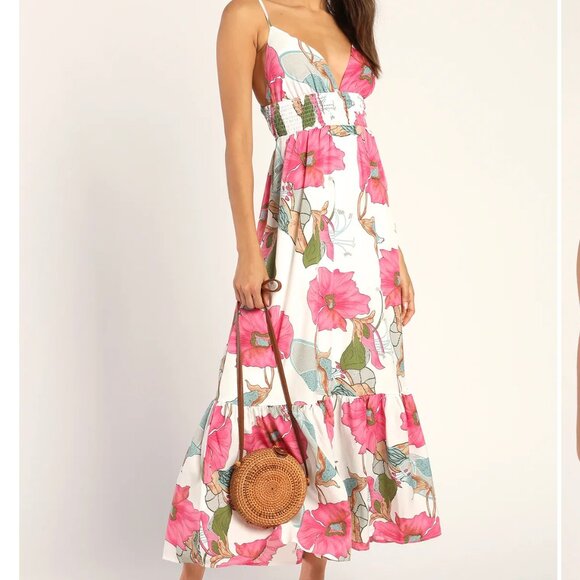 LULUS Truly Tropical Ivory Multi Floral Print Sleeveless Maxi Dress size small - Picture 1 of 9